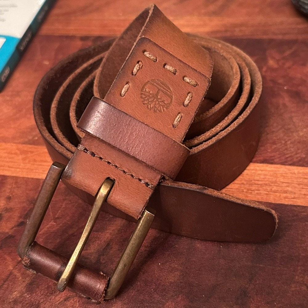 Timberland Men Genuine Leather‎ Classic Pull Up Jean Belt Brass Buckle Brown 40